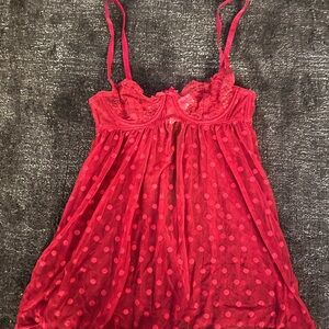 Red Lace & Polka Dot Babydoll Chemise - Women Intimates